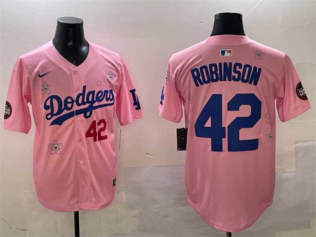 Men%27s Los Angeles Dodgers #42 Jackie Robinson Pink 2025 Tokyo Series Limited Stitched Jersey